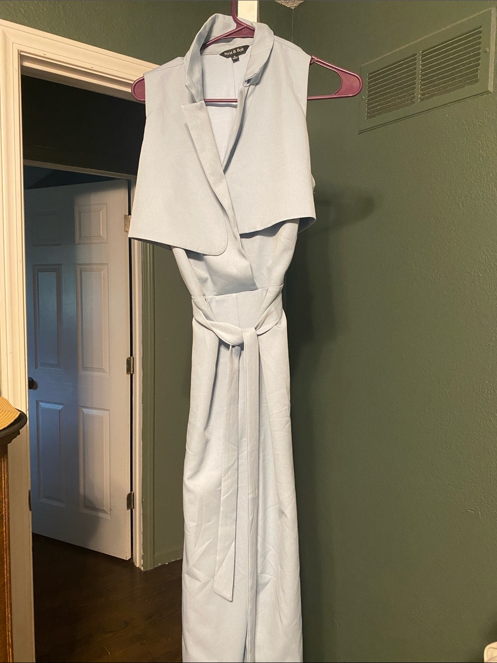 Light Blue Sleeveless Belted pants suit